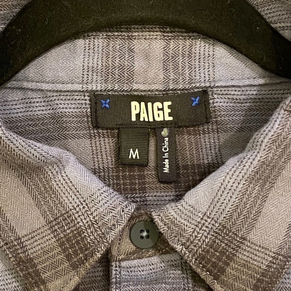 PAIGE Everett Flannel Shirt Men’s Size Med Windmill Blue Plaid Button Front - Picture 7 of 11